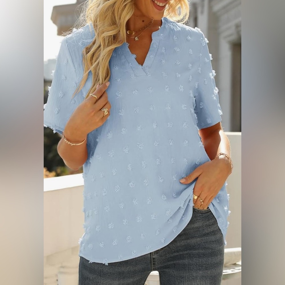 New Fantastlook Light Blue 
Stylish Textured Blouse‎